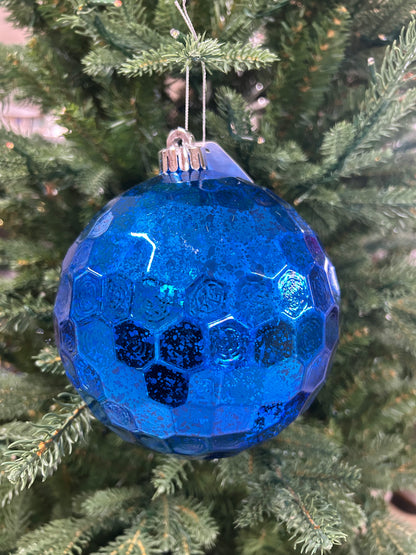 Matte Royal Blue Antique Look Honeycomb Ball Ornament