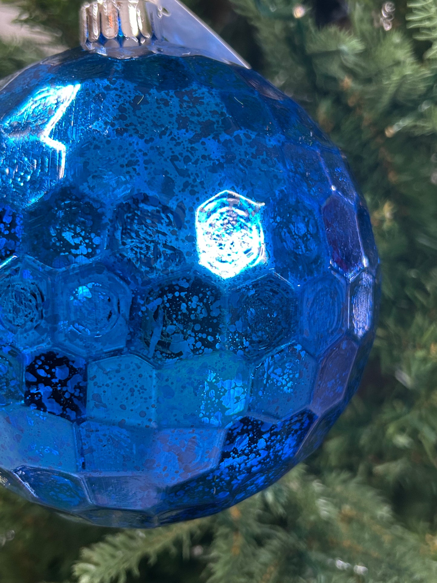 Matte Royal Blue Antique Look Honeycomb Ball Ornament