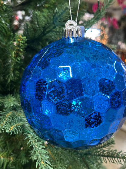 Matte Royal Blue Antique Look Honeycomb Ball Ornament