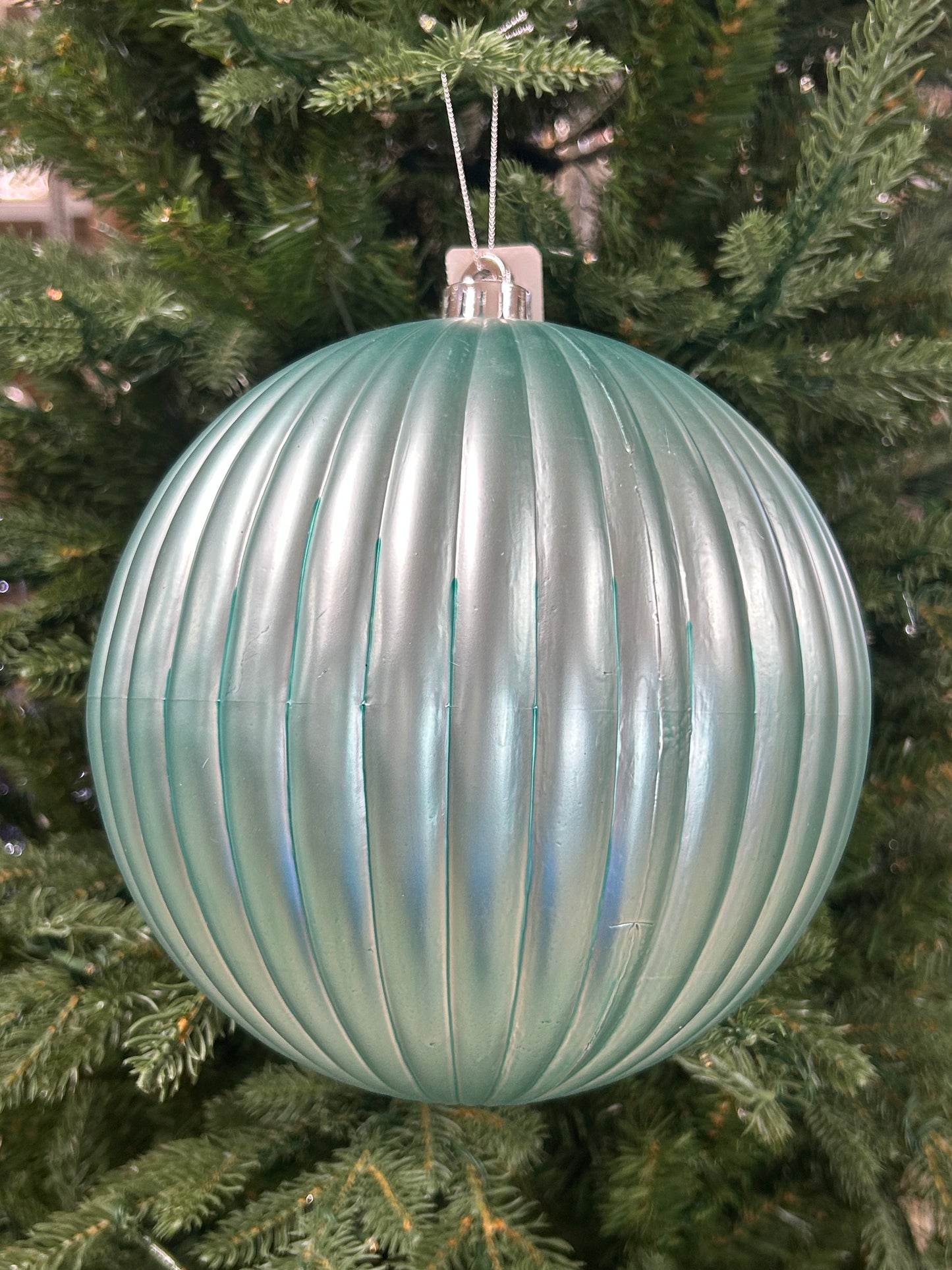 8 Inch Matte Turquoise Vertical Stripe Ball Ornament