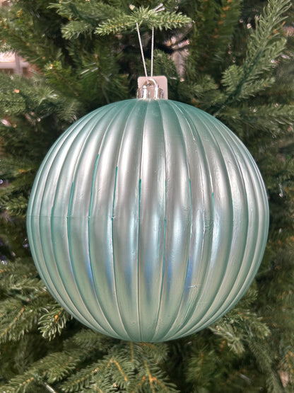 8 Inch Matte Turquoise Vertical Stripe Ball Ornament