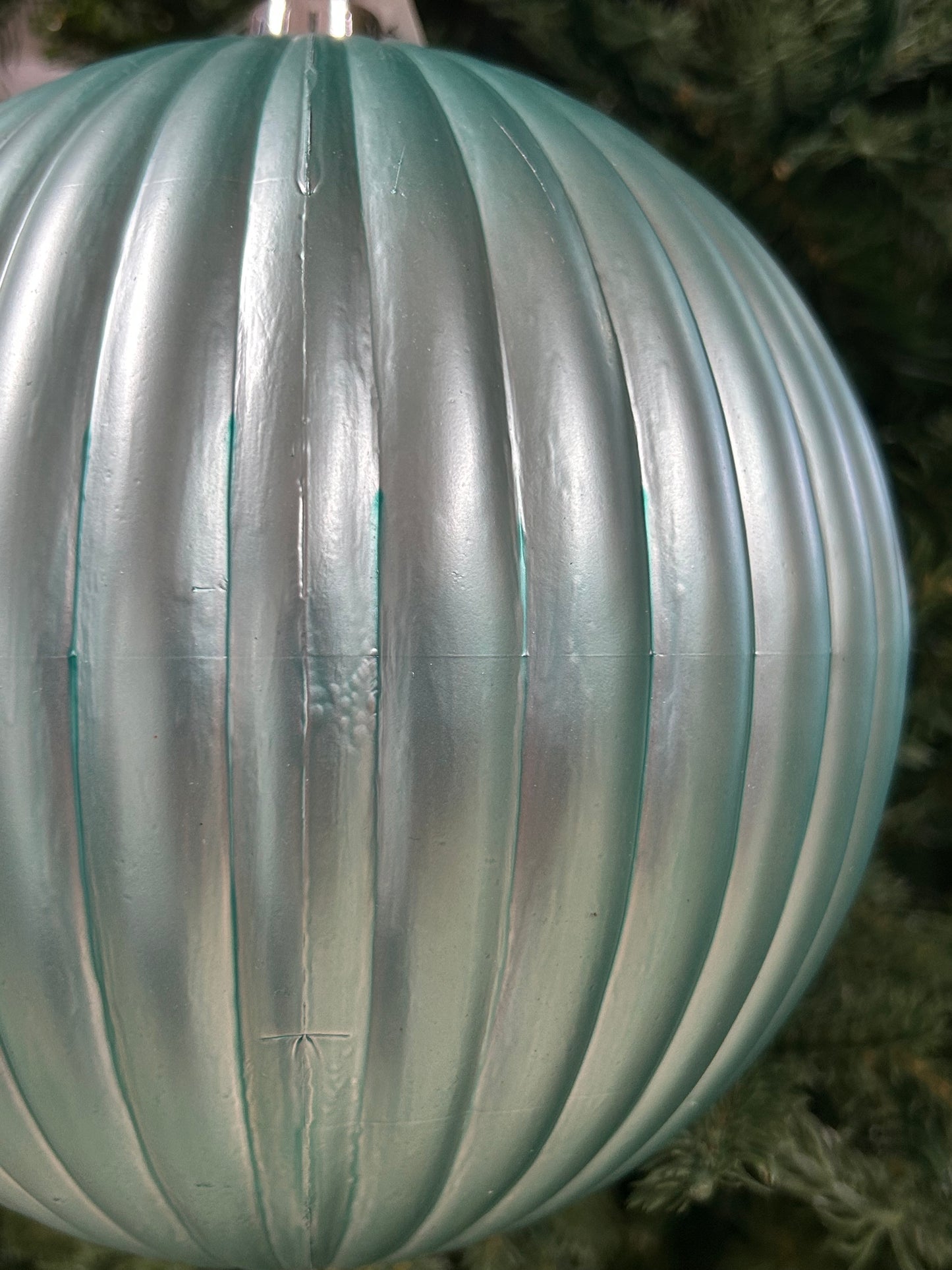 8 Inch Matte Turquoise Vertical Stripe Ball Ornament