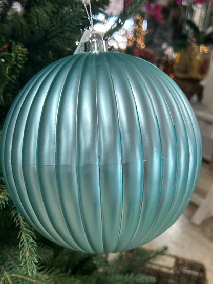 8 Inch Matte Turquoise Vertical Stripe Ball Ornament