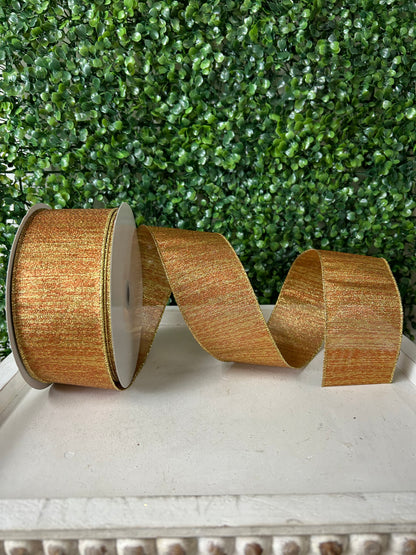 2.5 Inch By 50 Yard Copper And Gold Metallic Lines Ribbon