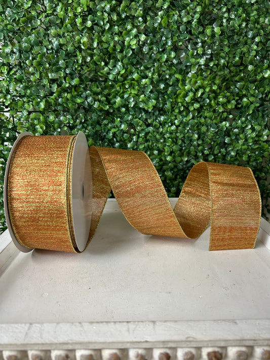 2.5 Inch By 50 Yard Copper And Gold Metallic Lines Ribbon