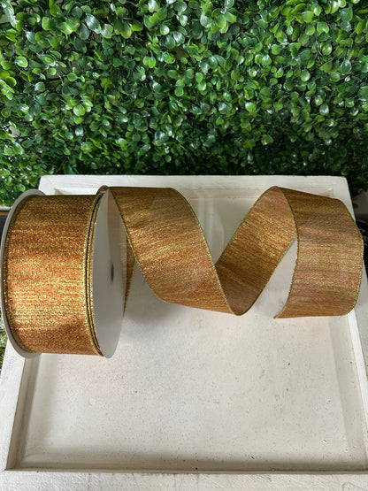 2.5 Inch By 50 Yard Copper And Gold Metallic Lines Ribbon