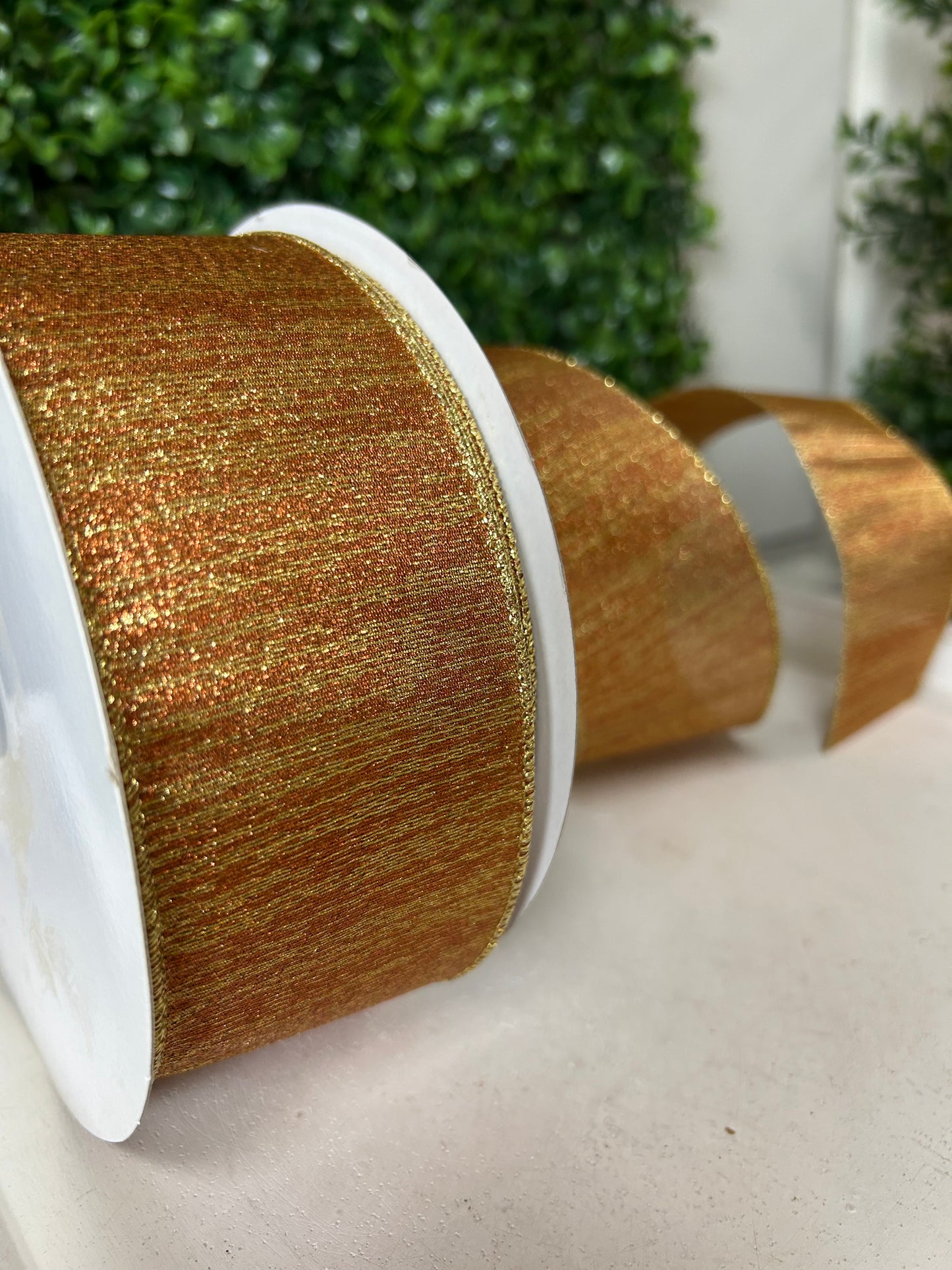 2.5 Inch By 50 Yard Copper And Gold Metallic Lines Ribbon