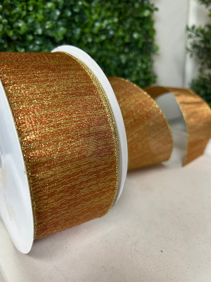 2.5 Inch By 50 Yard Copper And Gold Metallic Lines Ribbon