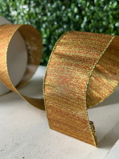2.5 Inch By 50 Yard Copper And Gold Metallic Lines Ribbon