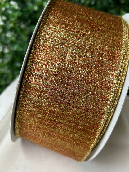 2.5 Inch By 50 Yard Copper And Gold Metallic Lines Ribbon