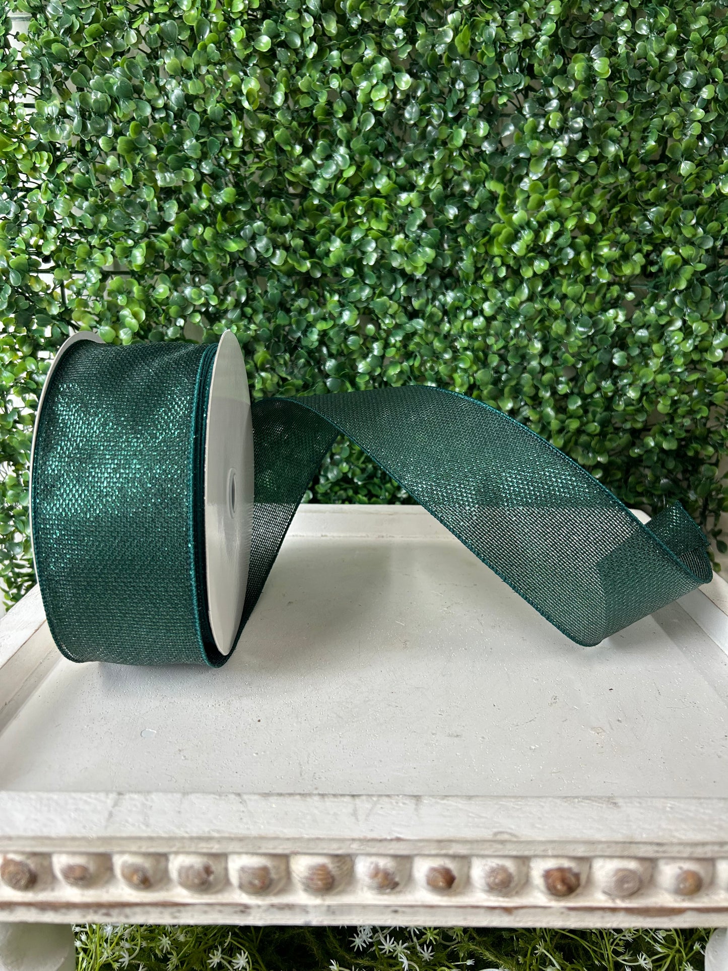 2.5 Inch By 50 Yard Emerald Green Woven Metallic Ribbon