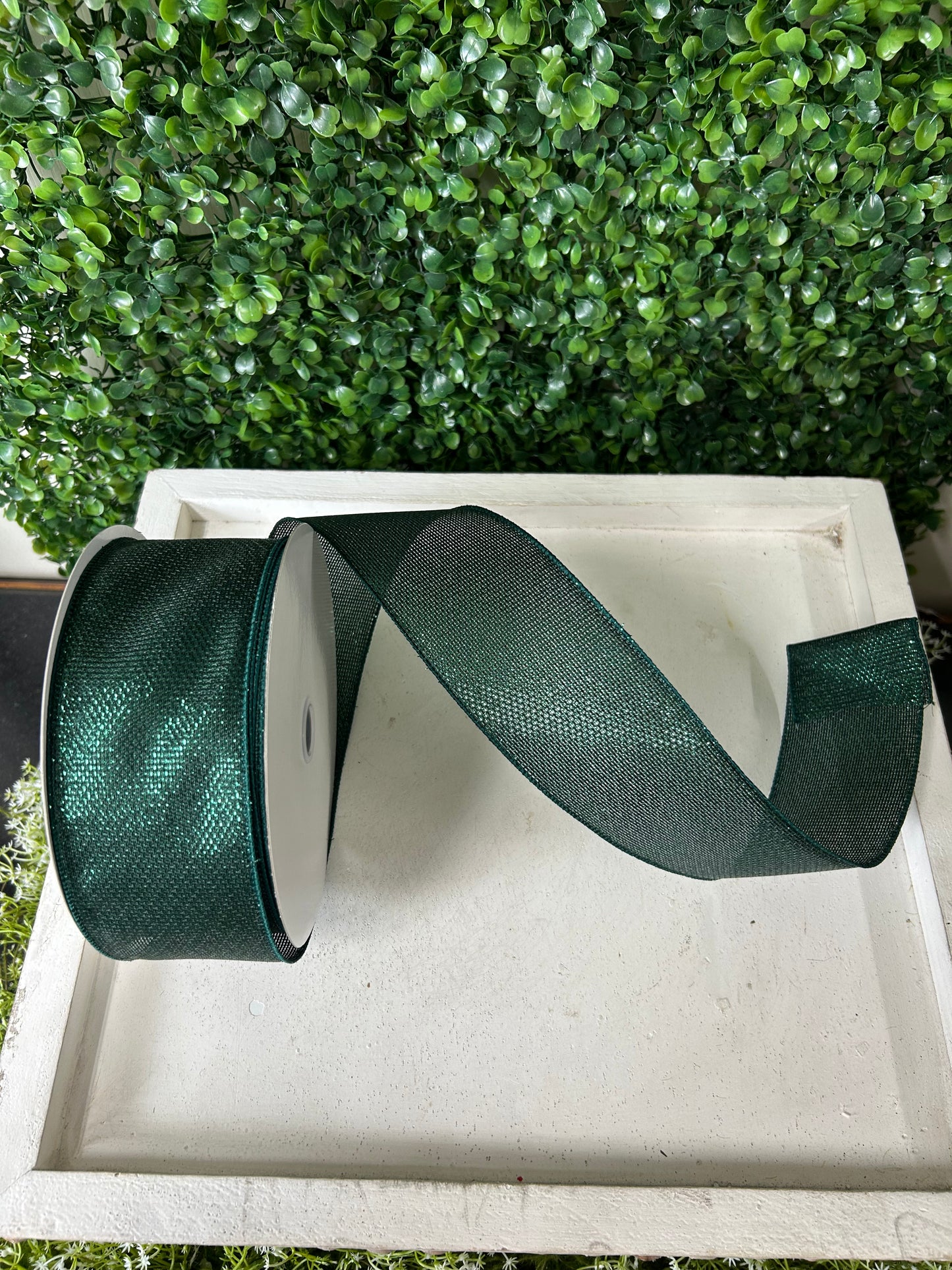 2.5 Inch By 50 Yard Emerald Green Woven Metallic Ribbon