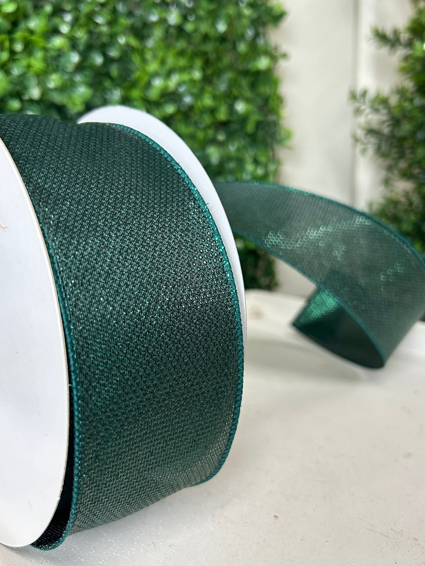 2.5 Inch By 50 Yard Emerald Green Woven Metallic Ribbon