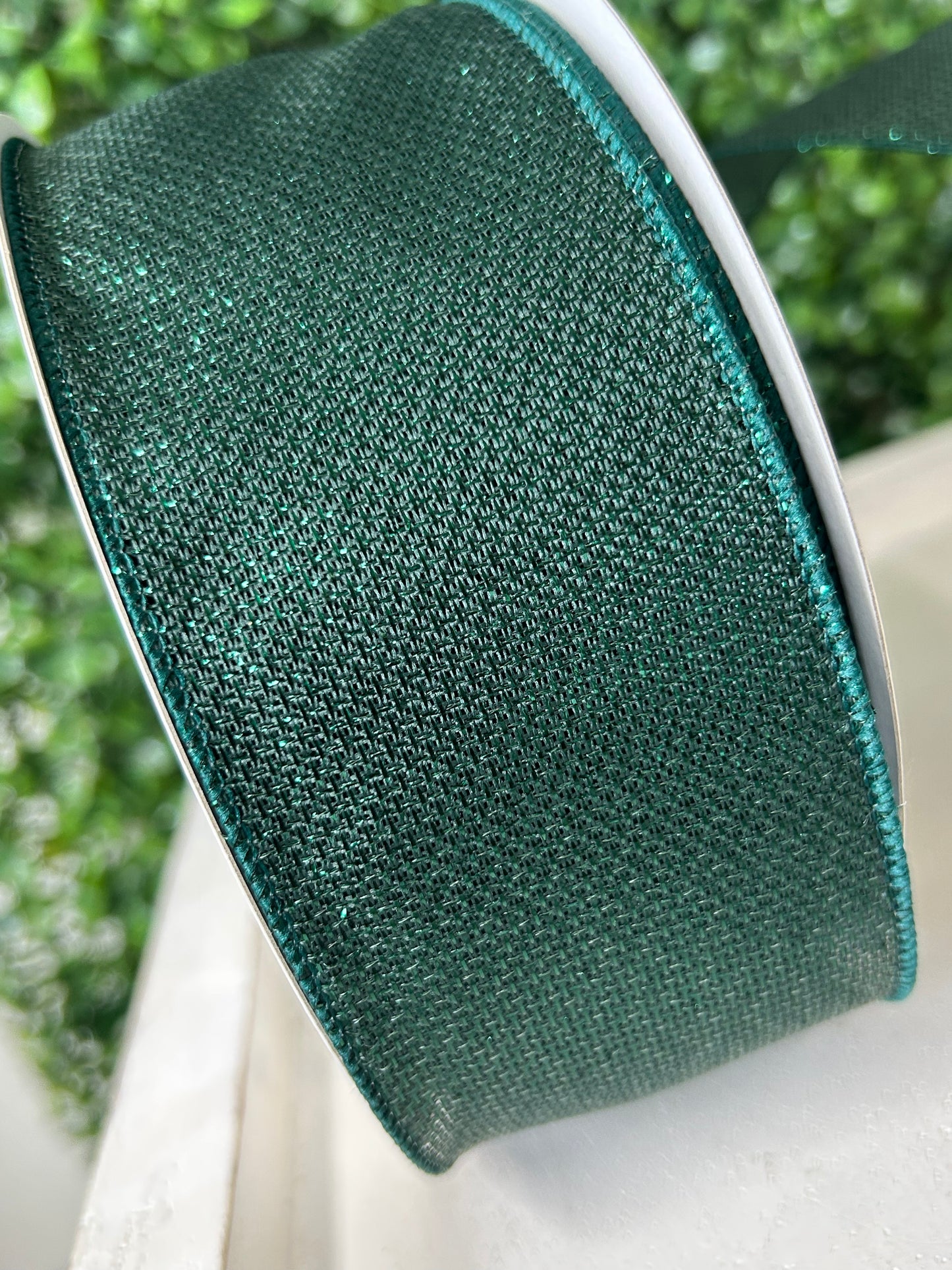 2.5 Inch By 50 Yard Emerald Green Woven Metallic Ribbon