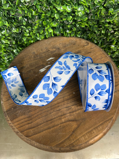 1.5 Inch By 10 Yard Blue Greenery Ribbon