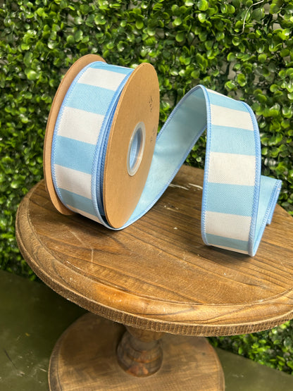1.5 Inch By 10 Yard Light Blue Horizontal Stripe With Blue Backing Ribbon