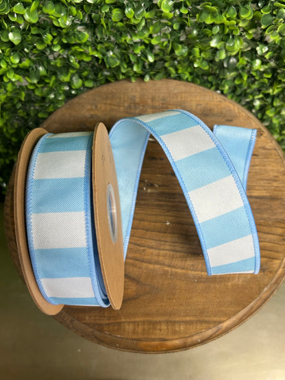 1.5 Inch By 10 Yard Light Blue Horizontal Stripe With Blue Backing Ribbon