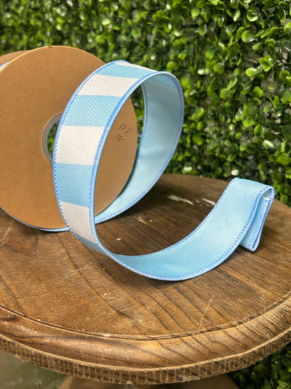 1.5 Inch By 10 Yard Light Blue Horizontal Stripe With Blue Backing Ribbon