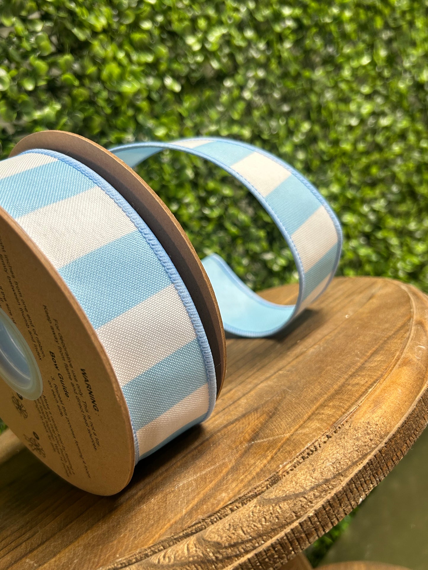 1.5 Inch By 10 Yard Light Blue Horizontal Stripe With Blue Backing Ribbon