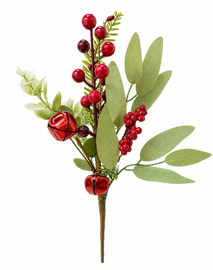 16 Inch Red Berry And Bell Pine Pick