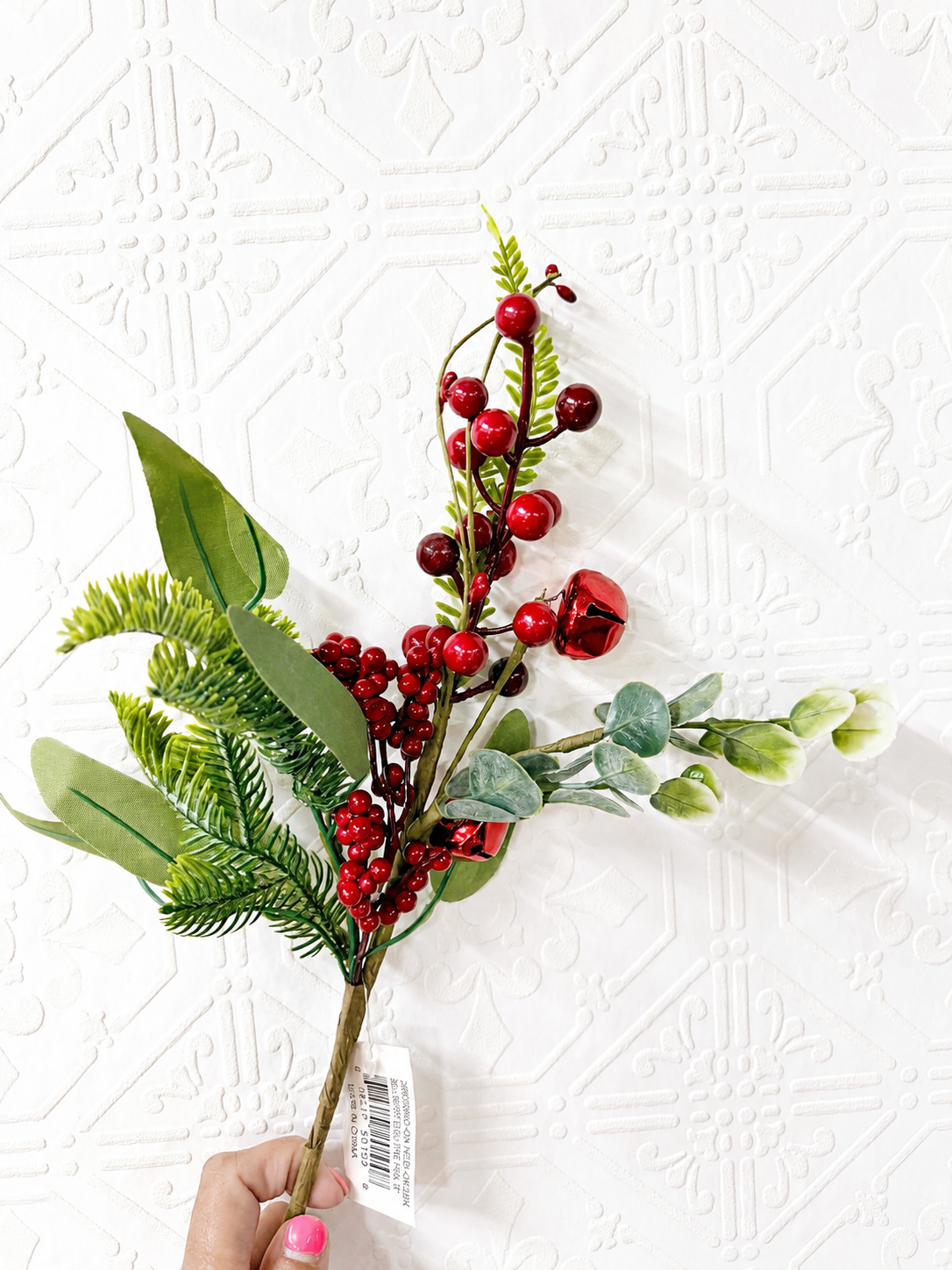 16 Inch Red Berry And Bell Pine Pick