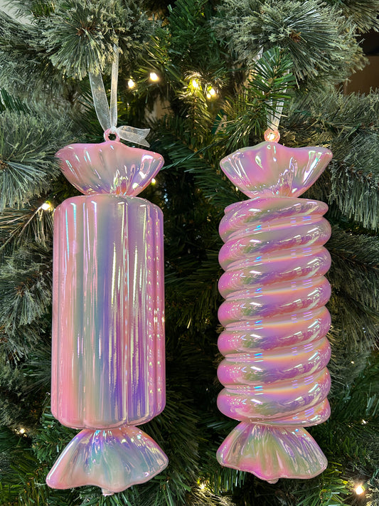 12 Inch Pink Iridescent Candy Ornament Two Styles