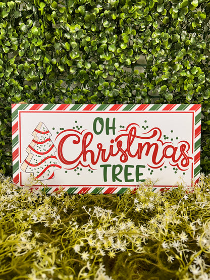 12.5 Inch Red And Emerald Oh Christmas Tree Cake Wood Sign