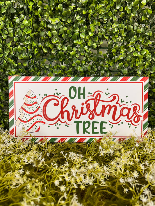 12.5 Inch Red And Emerald Oh Christmas Tree Cake Wood Sign