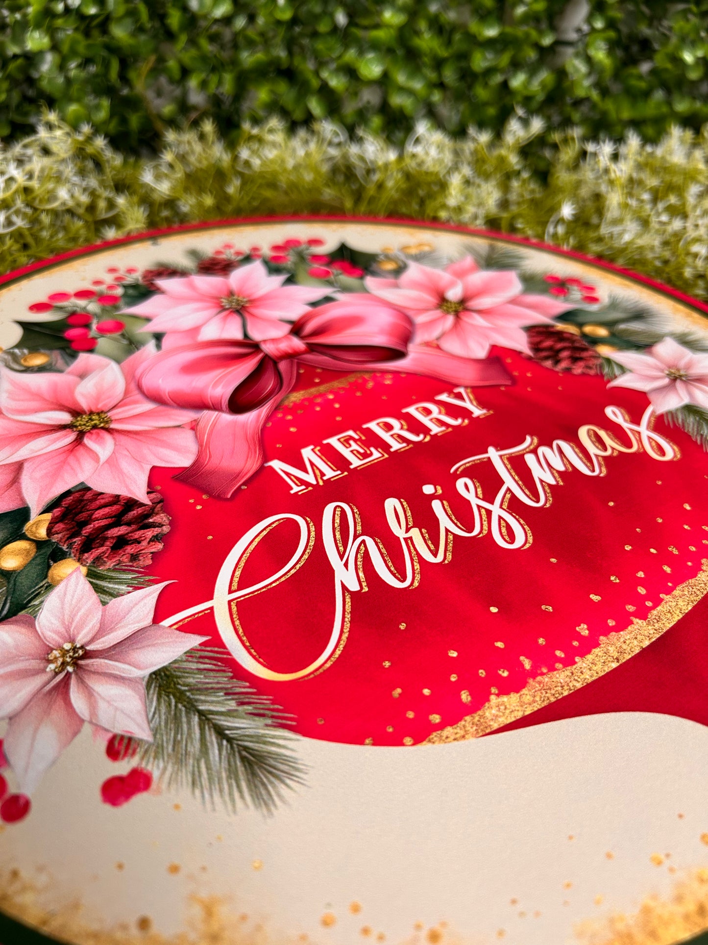 12 Inch Pink And Red Merry Christmas With Ornament Metal Sign