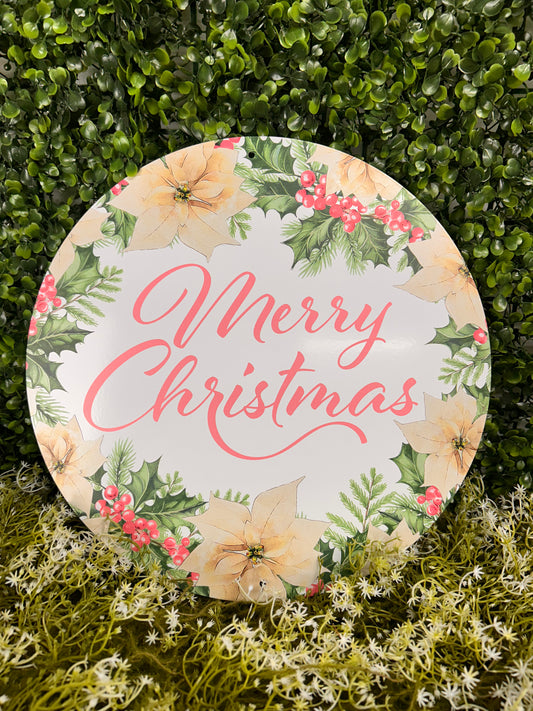 12 Inch Pink And Sage Merry Christmas With Holly Sign