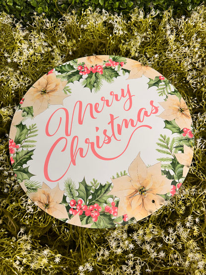12 Inch Pink And Sage Merry Christmas With Holly Sign