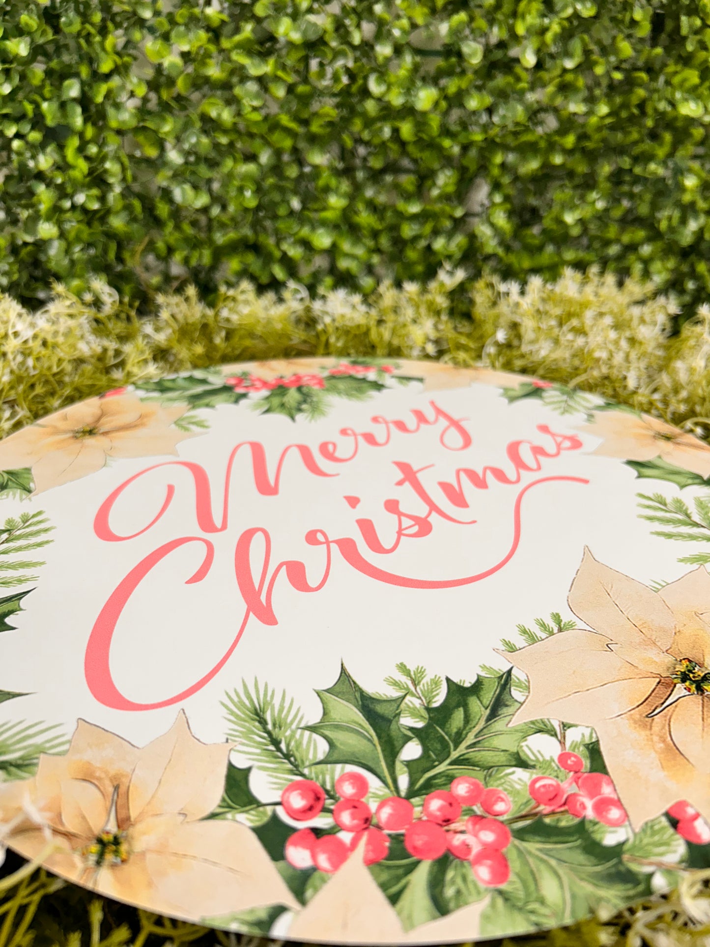12 Inch Pink And Sage Merry Christmas With Holly Sign