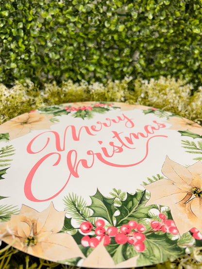 12 Inch Pink And Sage Merry Christmas With Holly Sign