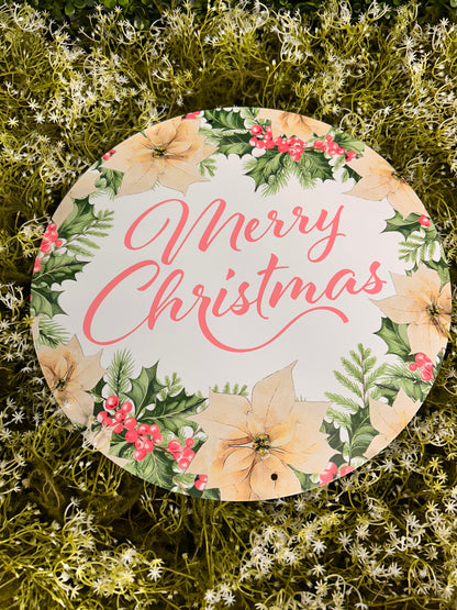 12 Inch Pink And Sage Merry Christmas With Holly Sign