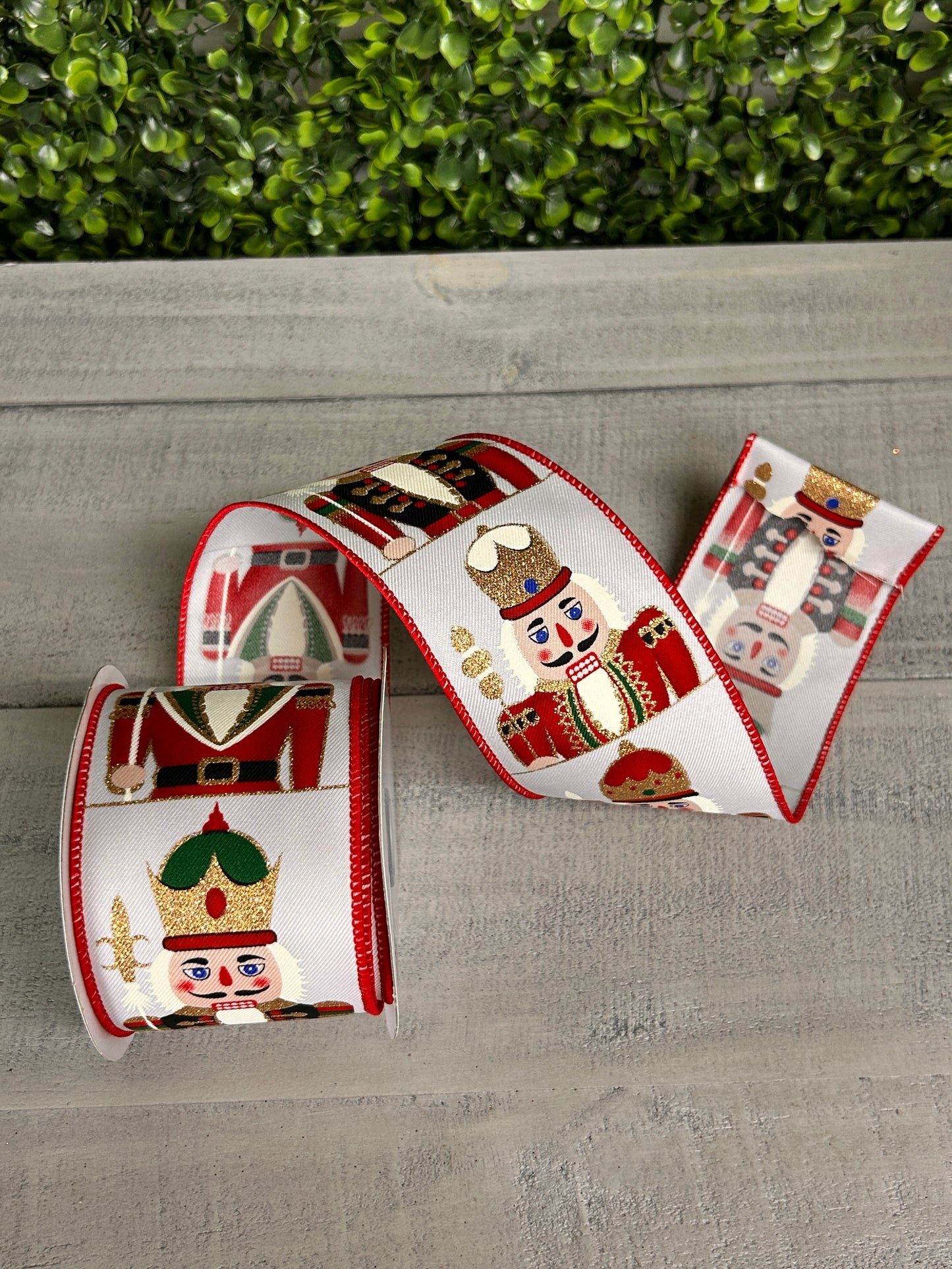 2.5 Inch By 10 Yard Red Gold And White Nutcracker Ribbon
