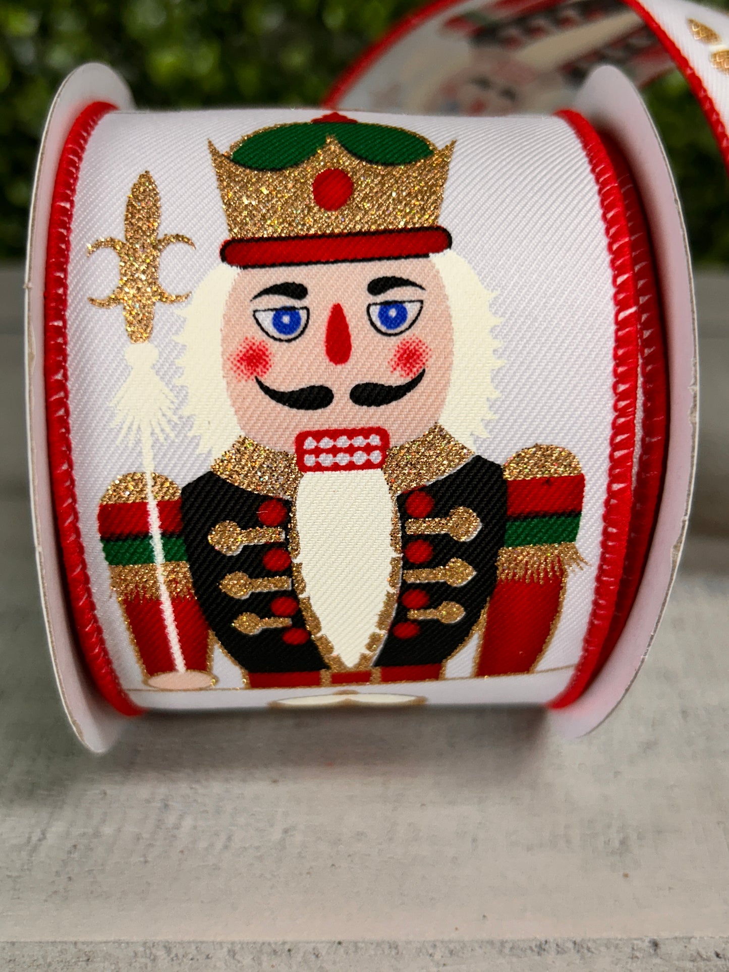 2.5 Inch By 10 Yard Red Gold And White Nutcracker Ribbon