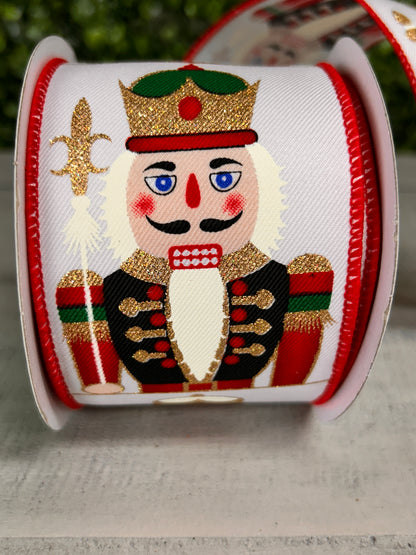 2.5 Inch By 10 Yard Red Gold And White Nutcracker Ribbon
