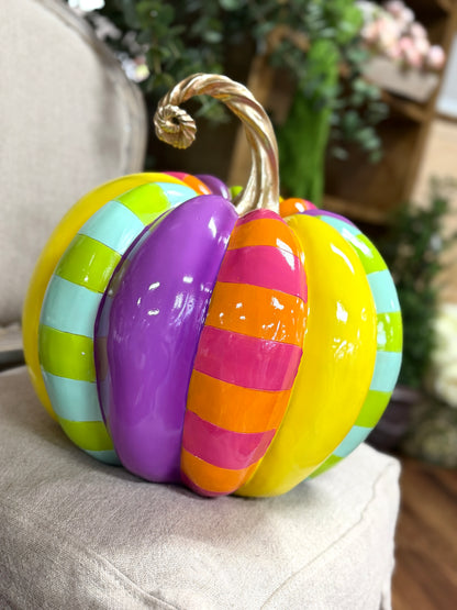15 Inch Colorful Striped Resin Pumpkin