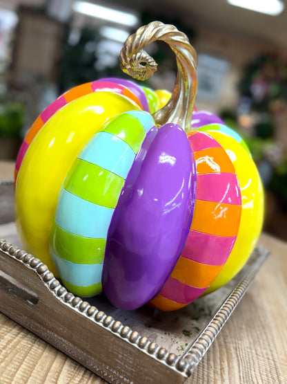 15 Inch Colorful Striped Resin Pumpkin