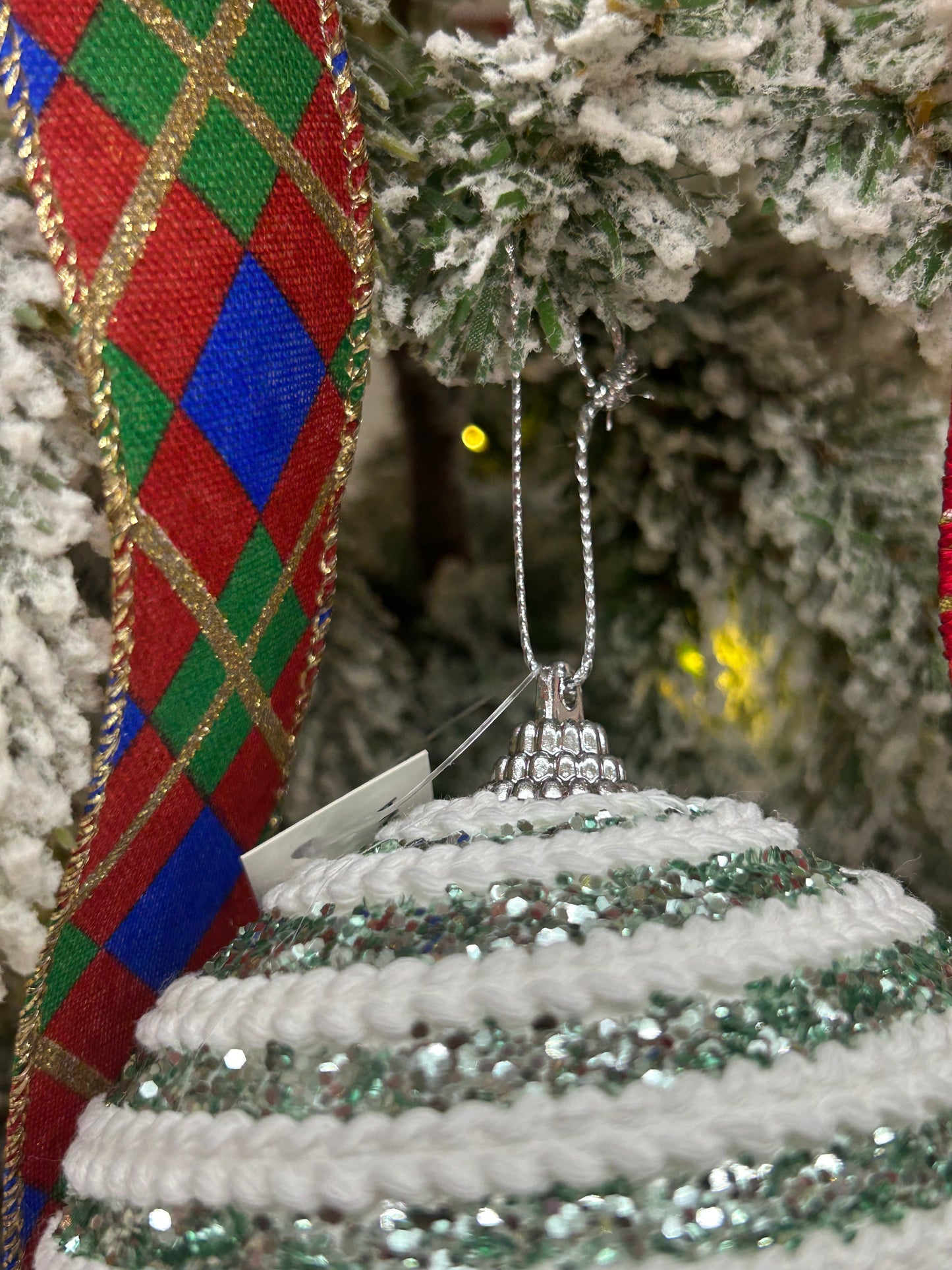 4 Inch Mint And White Sequin Ornament Ball