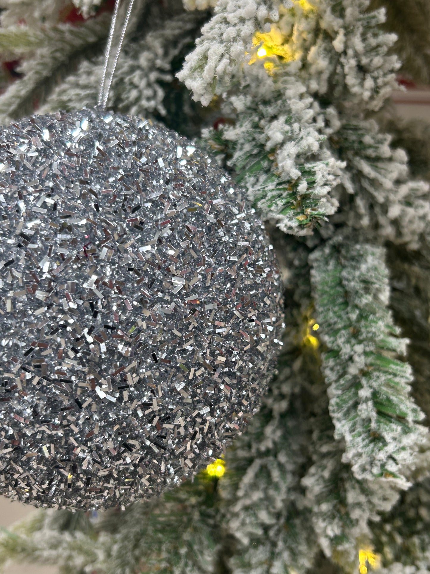 5 Inch Silver Foil Glitter Ornament Ball