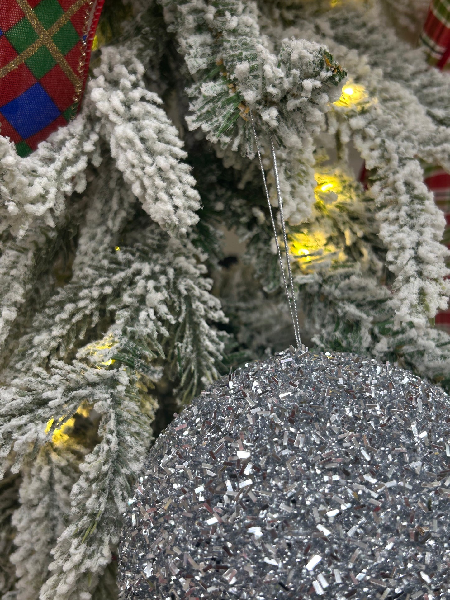 5 Inch Silver Foil Glitter Ornament Ball