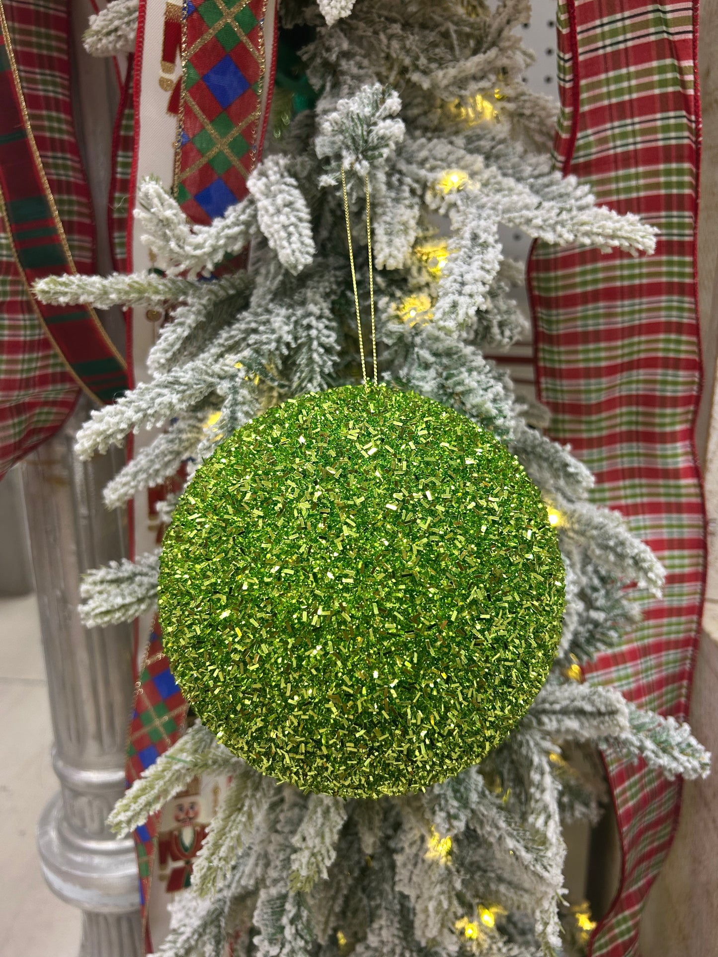 6 Inch Lime Foil Glitter Ball Ornament