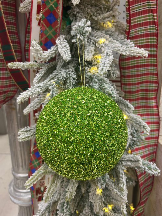 6 Inch Lime Foil Glitter Ball Ornament