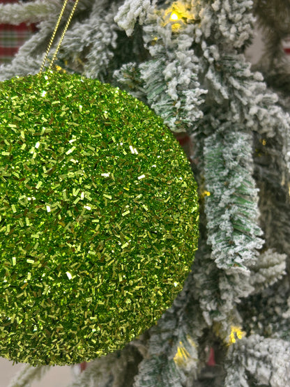 6 Inch Lime Foil Glitter Ball Ornament