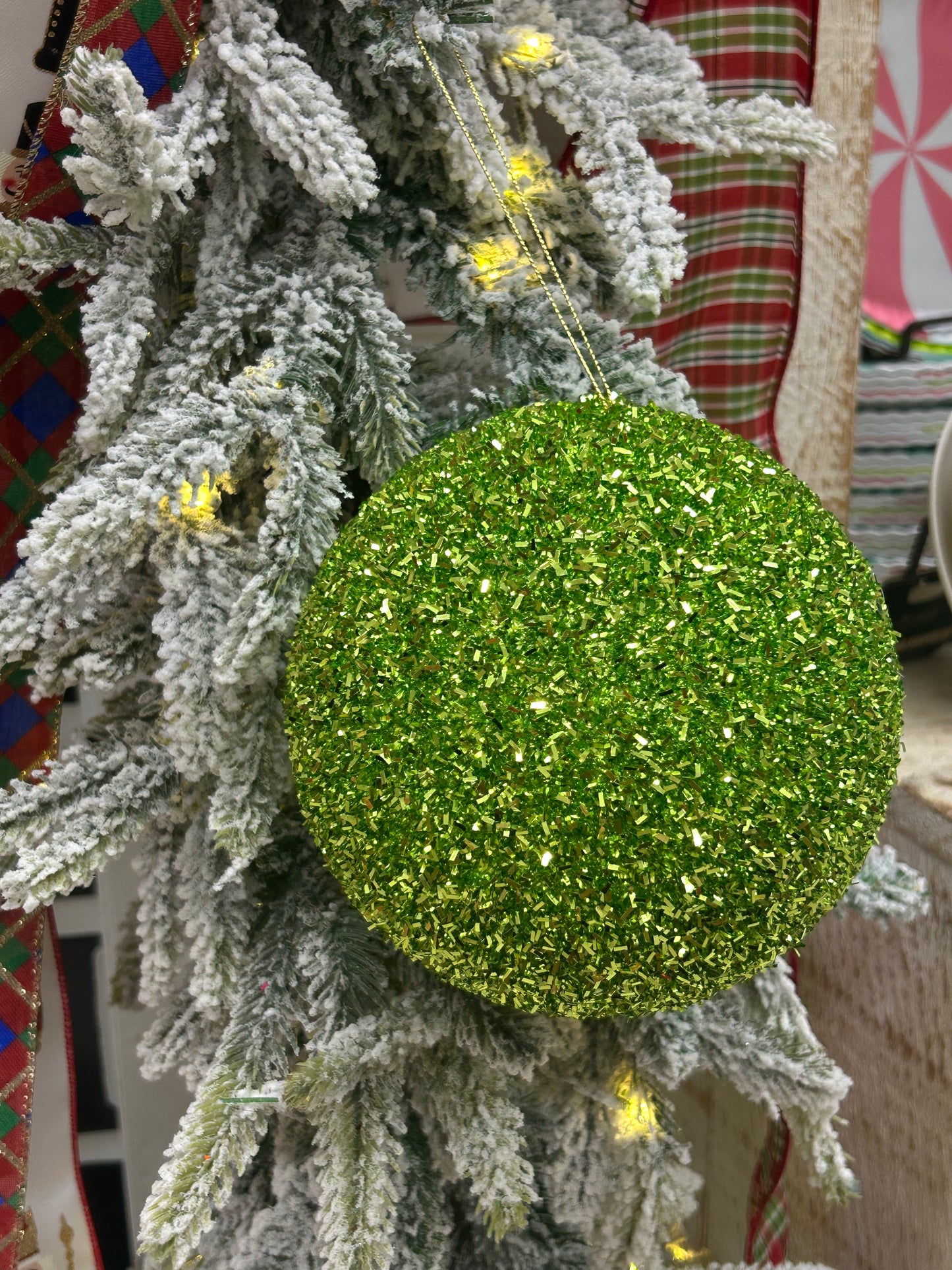6 Inch Lime Foil Glitter Ball Ornament