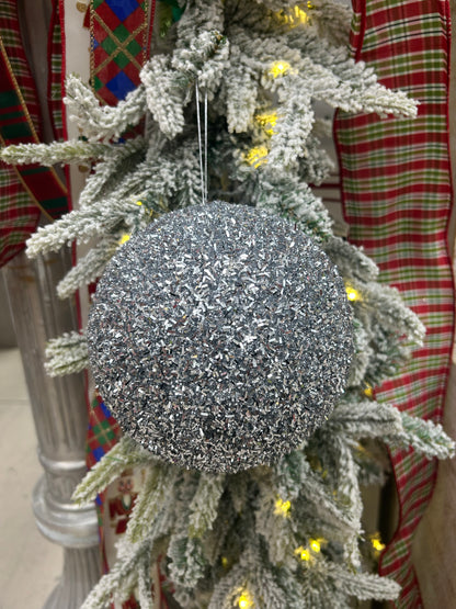 6 Inch Silver Foil Glitter Ball Ornament
