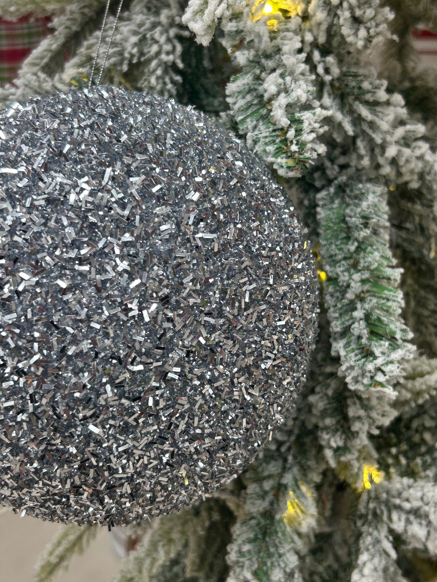 6 Inch Silver Foil Glitter Ball Ornament