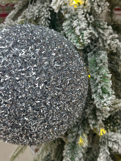 6 Inch Silver Foil Glitter Ball Ornament