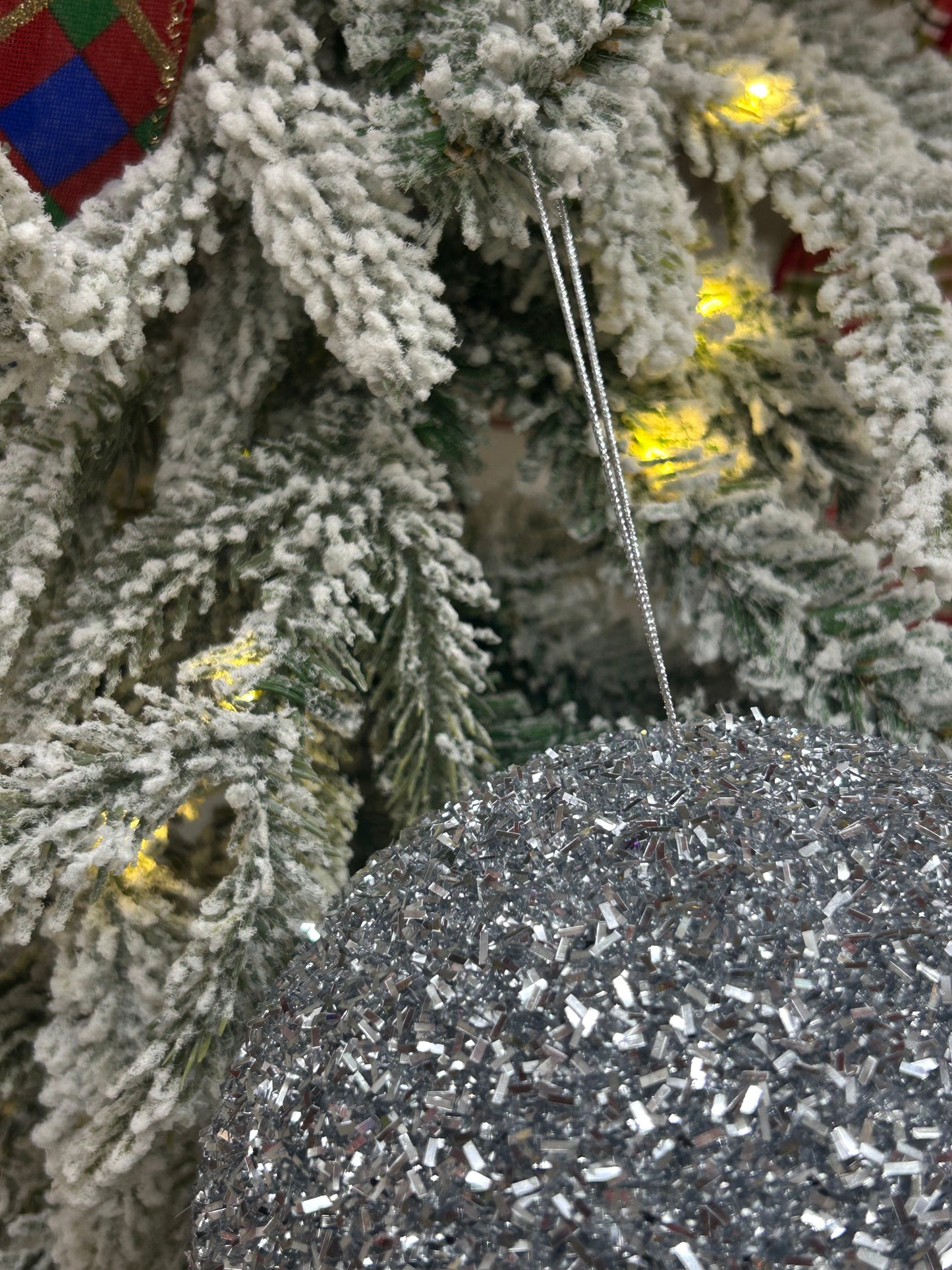 6 Inch Silver Foil Glitter Ball Ornament